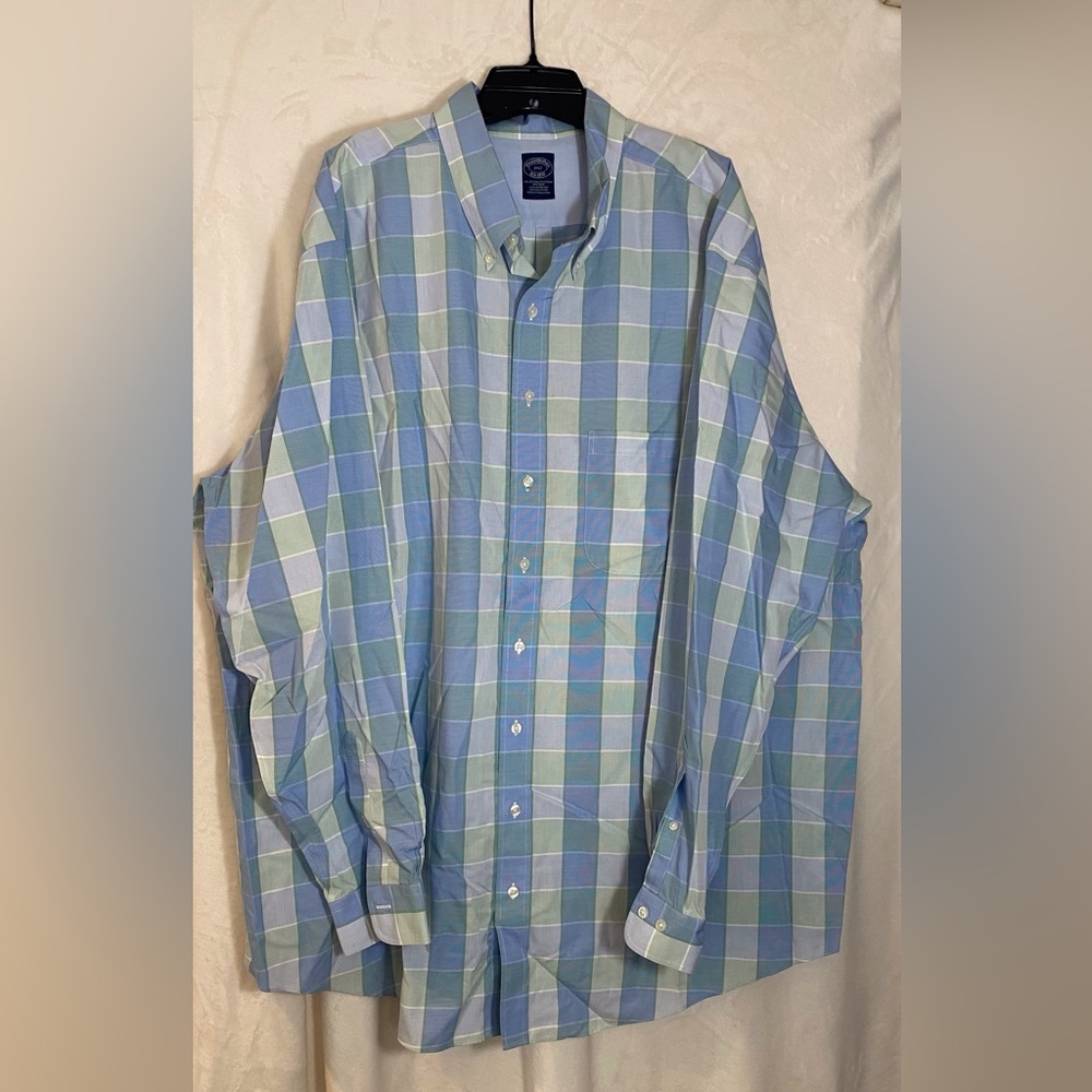 Brooks Brothers Men’s 3XLT Light Blue and Green Checkered Shirt